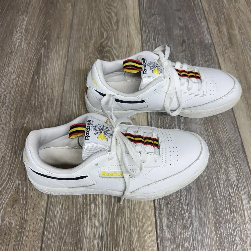 Reebok Classic Club C 85 Youth US Size 5.5 White Yellow Red Sneaker Shoes EG5284